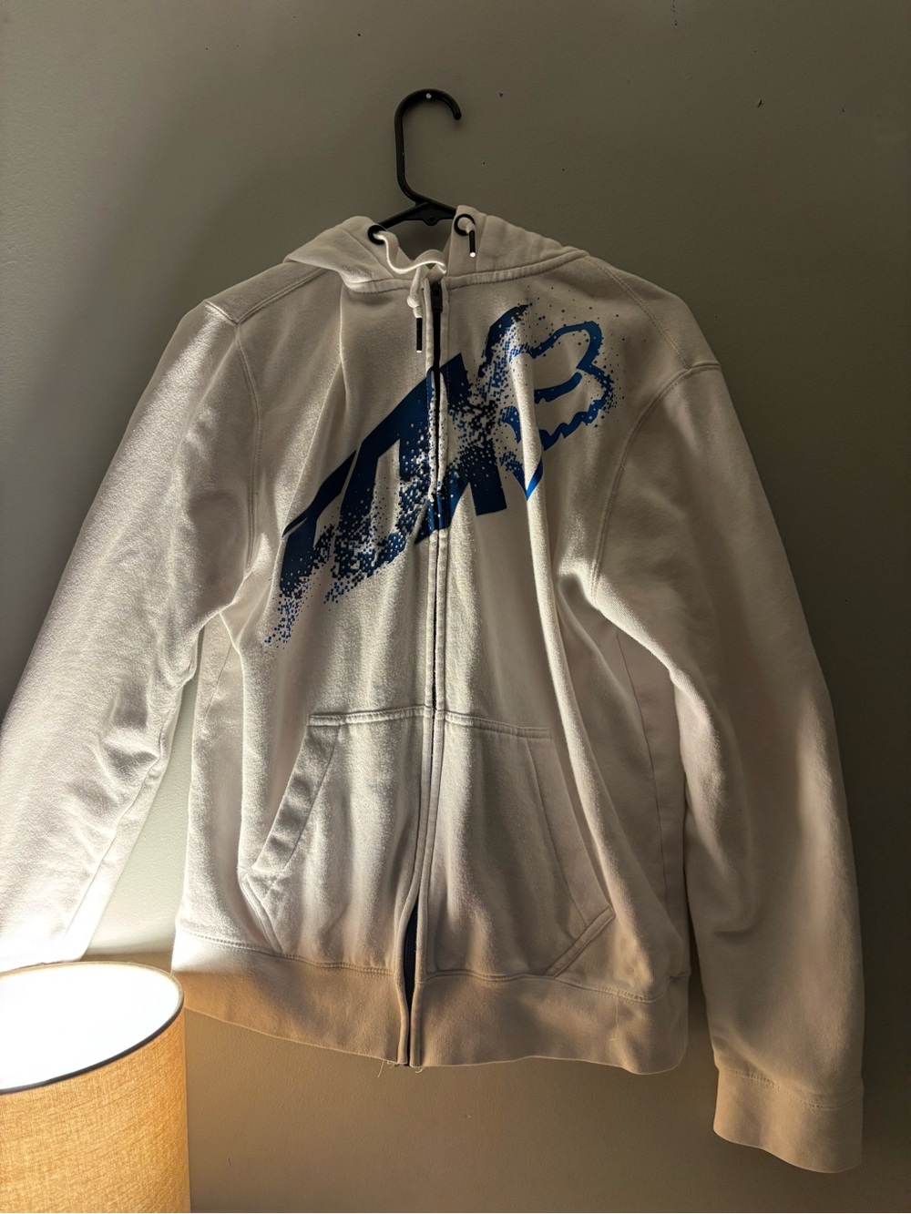 Fox woman’s White Zip-Up Hoodie with Blue Logo
